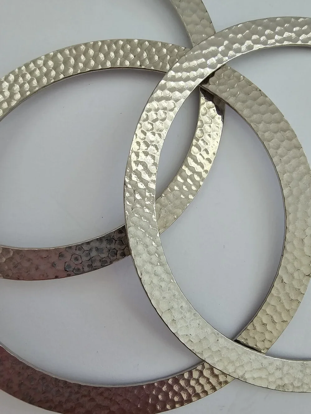 Vintage Mixed Metal Bangle Bracelets Hammered Silver Flat Stack Set Of 3